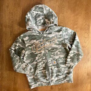 Carhartt tan and green repaired camo hoodie 7